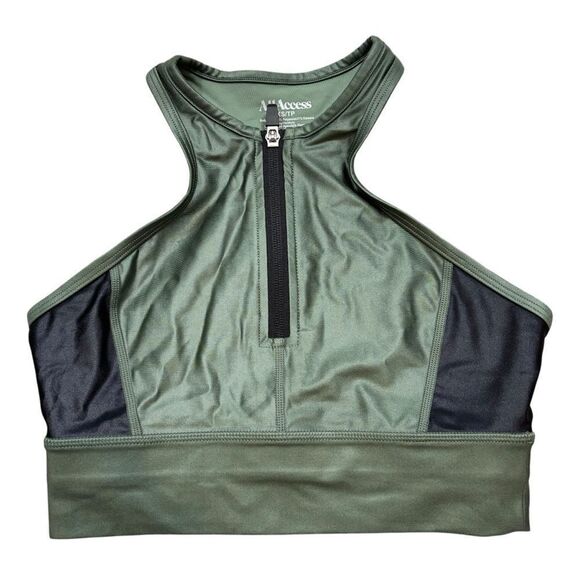 Ladies All Access Shimmer Zipper Front Sports Bra Green Size XS - Picture 3 of 9